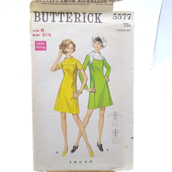 Vintage Sewing PATTERN Butterick 5577, Misses 1969 Slightly Fitted A Line Dress - Picture 1 of 2